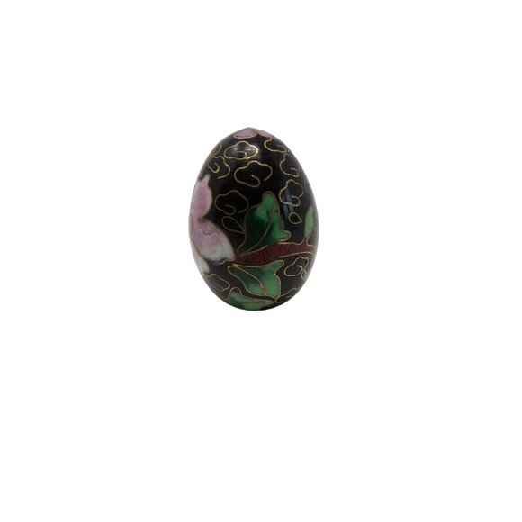 Porcelain Hinged Trinket Box Brut Champagne w Cloisonne Style Egg Trinket  - Picture 3 of 12